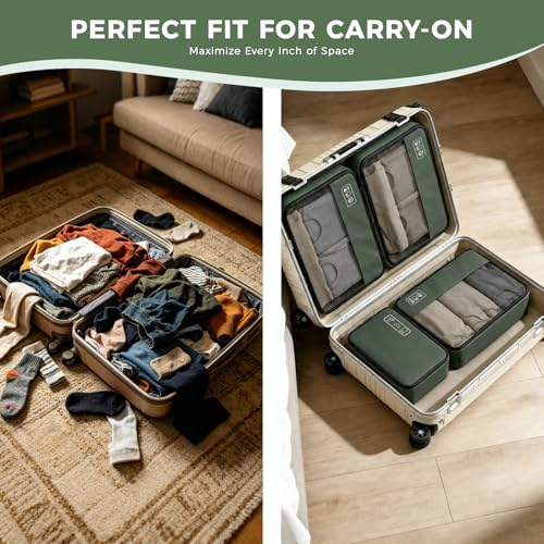 8-Piece Compression Packing Cubes for Travel, Organize Travel Essentials - color: Avocado Green-8 Set