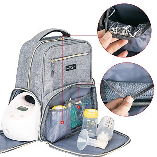 Breast Pump Backpack Diaper Bag - Multi-Function Mommy Outdoor Working Backpack with Insulation Pocket - color: Grey