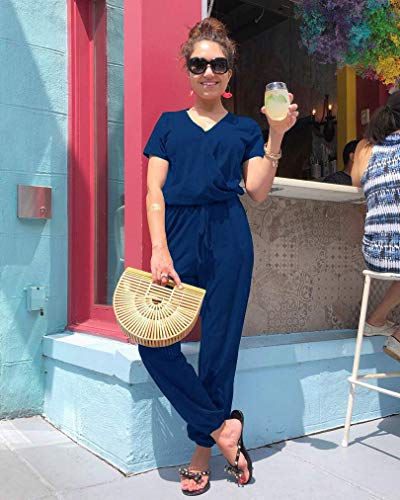 PRETTYGARDEN Jumpsuits for Women Casual Summer Romper - color: Dark Blue, size: Medium