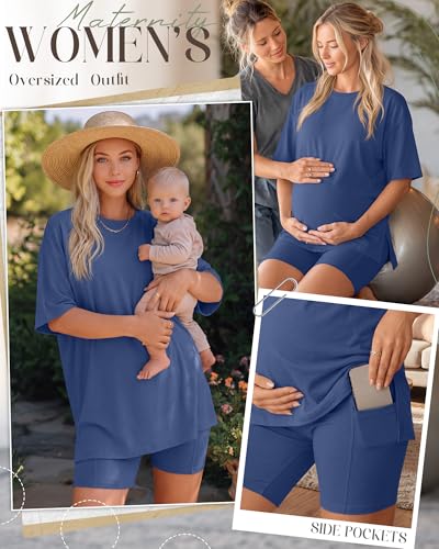Huukeay Women's Maternity Set 2 Piece Outfits - color: Haze Blue, size: Small