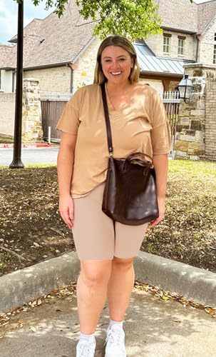 we fleece 8" Plus Size Biker Shorts with Pockets, High Waist - color: Nude Beige, size: 3X-Large