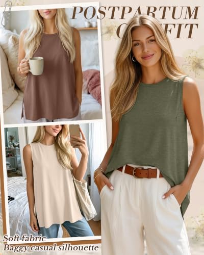 4 Pack Nursing Breastfeeding Tank Tops - color: Camel, Coffee, Cream, Gray Green, size: Small