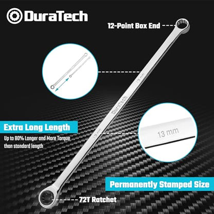 DURATECH 13mm Extra Long Ratcheting Wrench, Metric, CR-V Steel - color: Chrome-plated, size: 13mm