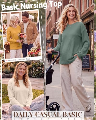 Oakgarden 3 Pack Women's Oversized Nursing Tops - color: Ginger Yellow, Light Green, Cream White, size: Small