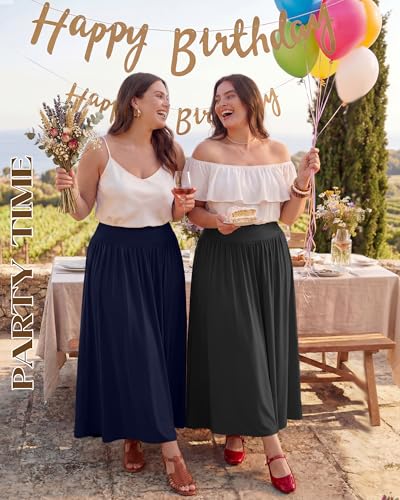 3 Pack Women's Plus Size Maxi Skirts - color: Black, Navy Blue, Charcoal Gray, size: XX-Large