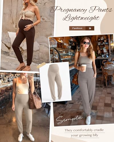 3 Pack Women's Maternity Pants - color: Apricot, Smoky Heather Gray, Dark Brown, size: Medium