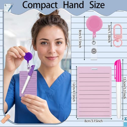 Lincia 6 Sets Nurse Badge Notepad with Marker, Retractable Dry Erase Board - color: Multicolor, style: Lined