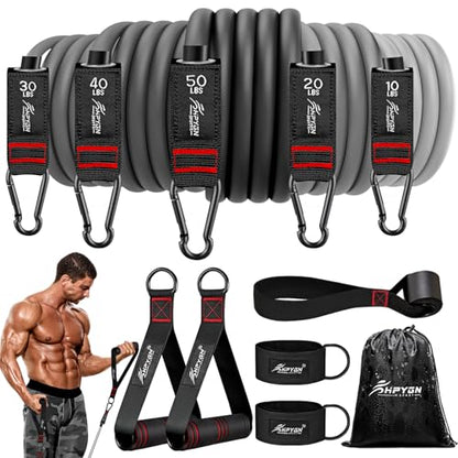 HPYGN Resistance Bands with Handles, 150 lb Exercise Bands for Home Workout - color: grey, style: 200LBS