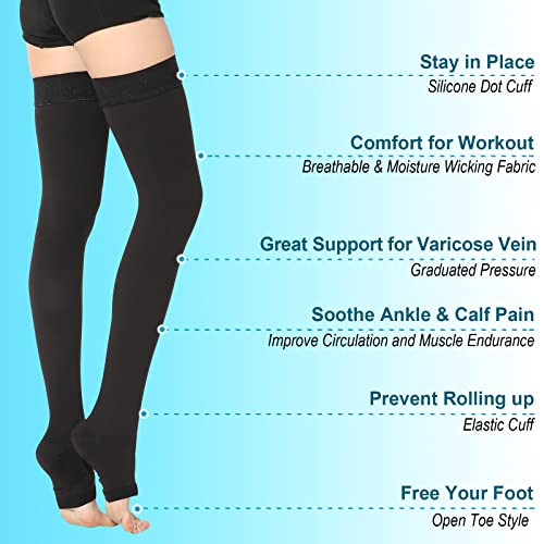 Medical Thigh High Compression Socks 20-30 mmHg for Women,Open Toe - color: Open Toe Black, size: Medium