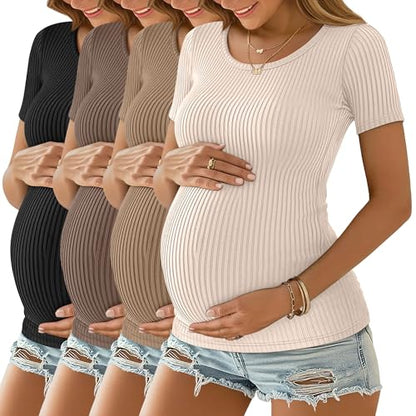 Oakgarden 4 Pack Women's Maternity Shirts - color: Apricot, Khaki, Coffee, Black, size: Medium