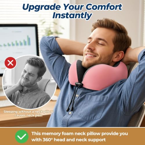 ExploreBliss Travel Pillow, Memory Foam Neck Pillow Airplane, Pink - color: Pink