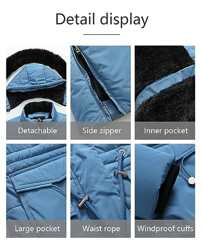 MOERDENG Women's Long Winter Puffer Coat Waterproof Warm Maxi Down Jacket - color: Denim Blue, size: X-Large