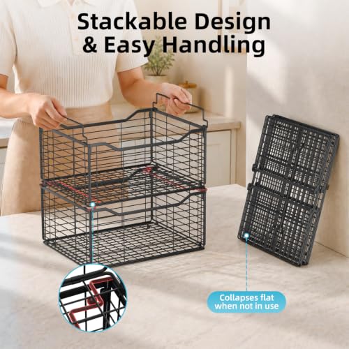Freezer Organizer Bins,6 Pack Large Deep Freezer Organizer Bins for 5/7/10 Cu.FT Deep Freezer,Easy Access,Stackable & Sturdy,Black - size: 6