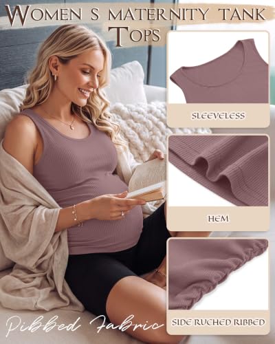 Riyiper 3 Pack Women's Maternity Tank Tops - color: Black, Khaki, Gray Purple, size: Large