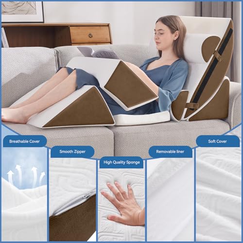 Negwoo 7PCS Wedge Pillow Set for After Surgery,Bed Wedge Pillow, Brown - color: Brown, size: 7 PCS-Standard