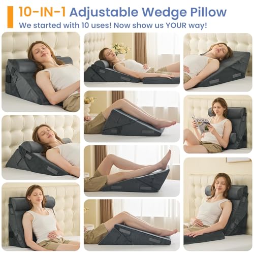 Sasttie Adjustable Wedge Pillow Set for After Surgery, Velvet - Dark Grey - color: Velvet - Dark Grey, size: Adjustable 9&12 Inch + 1 Head Pillow