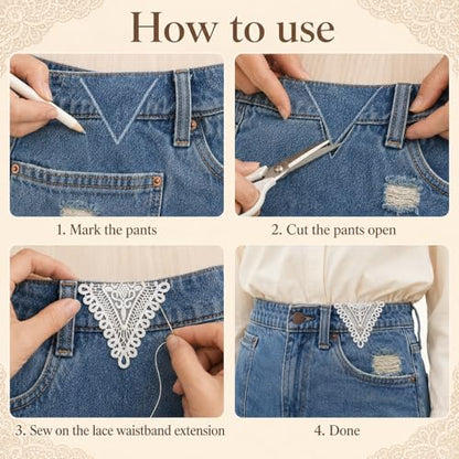 6 Pcs Lace Waist Extender for Jeans, Vintage Pant Waist Extenders 2 Styles
