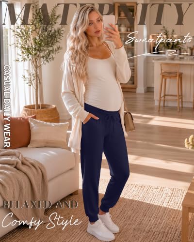 3 Pack Women Maternity Pants Pregnancy Lounge Jogger - color: Black, Dark Gray, Navy Blue, size: X-Large