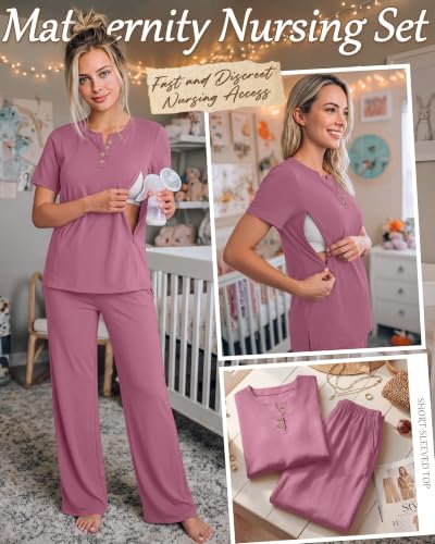 Women Maternity Nursing Set - color: Pink Purple, size: XX-Large