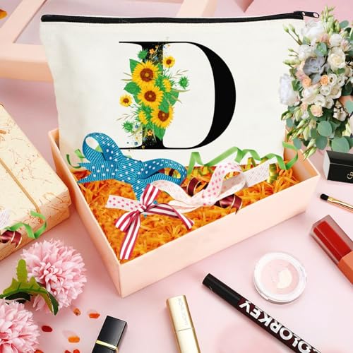 Andeiltech Initial Canvas Tote Bag Sunflower Letter Personalized Makeup Bag Monogrammed Gift for Bridesmaids Birthday Wedding - color: Sunflower Letter_d