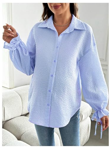 MakeMeChic Women's Maternity Blouse Fall Clothes Business Casual Shirts - color: Blue, size: Small