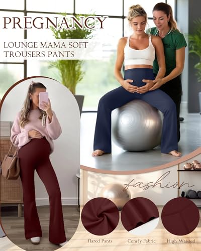 3 Pack Maternity Over The Belly Flared Leggings Pants - color: Wine Red, Navy Blue, Black, size: XX-Large