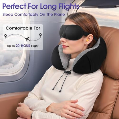 CloudBliss Neck Pillow for Airplanes, Memory Foam Travel Pillow, Black - color: Black
