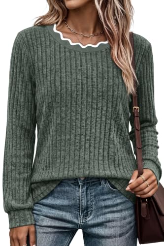 WIHOLL Womens Long Sleeve Shirts Lightweight Tunic Fall Top Sweaters 2026 - color: 02-green, size: Medium