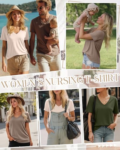 3 Pack Women's Nursing Tops Breastfeeding Shirts - color: Army Green, Cream, Light Khaki, size: Small