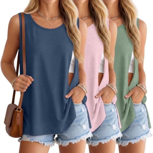 Huukeay 3 Pack Women's Oversized Nursing Tank Tops - color: Gray Blue, Light Pink, Light Green, size: Medium