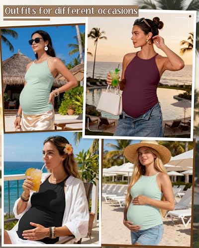 3 Pack Women's Maternity Tank Tops - color: Burgundy, Gray Green, Black, size: Medium