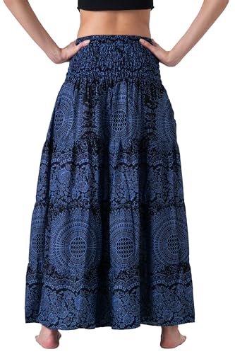 Long Skirts Tiered Maxi Boho Skirt - color: Blossom Navy, size: Small-Medium