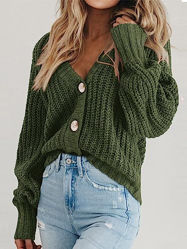 PRETTYGARDEN Women's Chunky Knit Open Front Cardigan Sweaters Fall Outfits - color: Army Green, size: X-Small