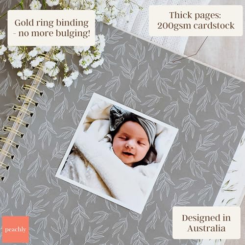 Peachly Unisex Baby Memory Book - First Year Baby Book Keepsake - Olive - color: Olive