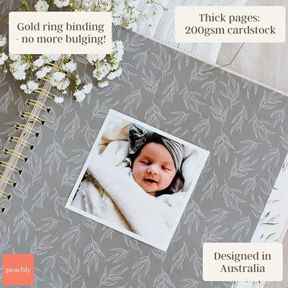 Peachly Unisex Baby Memory Book - First Year Baby Book Keepsake - Olive - color: Olive