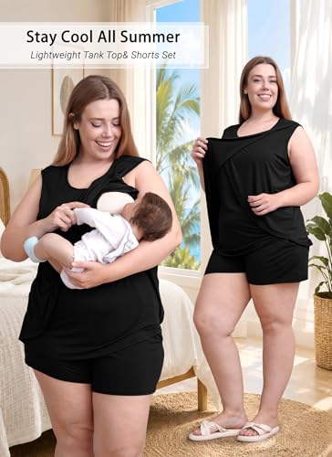 Rnxrbb 4 PCS All-Season Nursing Pajamas Robe Set Maternity Postpartum Pjs - color: Black, size: Small
