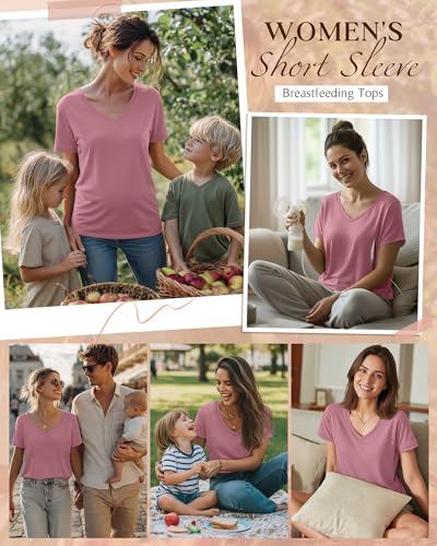 Women's Nursing Breastfeeding Shirts - color: Gray Pink, size: XX-Large