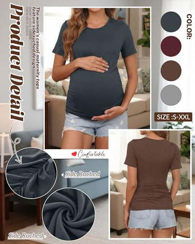 Huukeay 4 Pack Women's Short Sleeve Maternity Tops - color: Dark Gray, Burgundy, Coffee, Light Heather Gray, size: Small