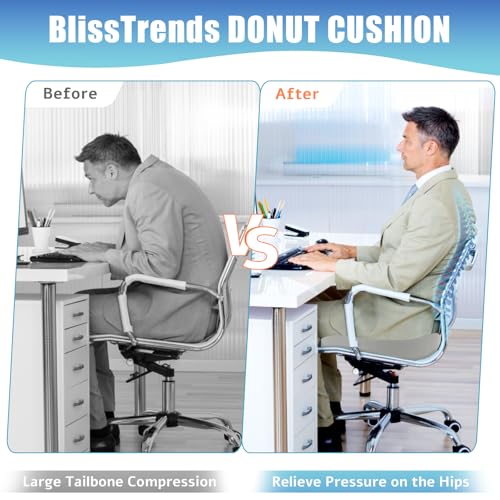 BlissTrends Donut Pillow Seat Cushion, Memory Foam Lifting Cushions - color: Light Grey, size: Large
