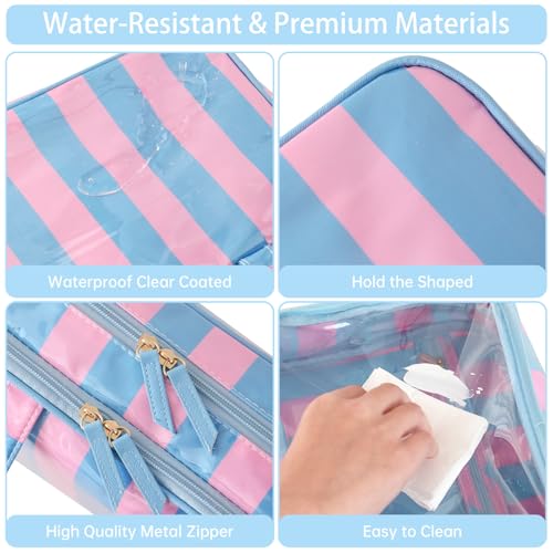 Toiletry Bag for Women, Pink and Blue Stripe - color: Pink-Blue