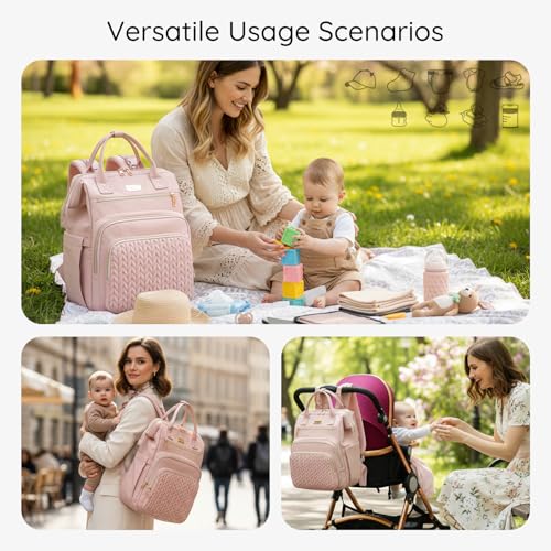 AIJIEKE Large Diaper Bag Backpack, Extra Wide Travel Diaper Bag, Pink - color: Pink