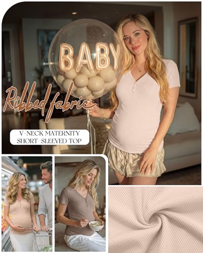 3 Pack Women's Maternity Shirts - color: Cream, Khaki, Light Coffee, size: XX-Large