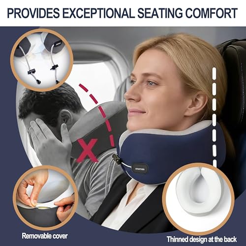 Travel Neck Pillow, Memory Foam Airplane Pillow for Long Flights - color: Blue