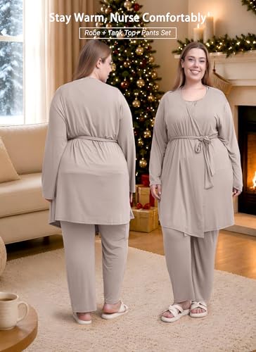 Rnxrbb 4 PCS Hospital&Home Nursing Pajamas Robe Set Maternity Postpartum Pj - color: Beige, size: X-Large