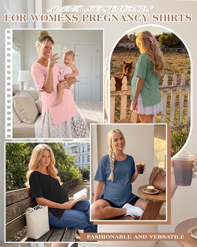 4 Pack Women's Maternity T Shirts - color: Gray Blue, Pink, Light Green, Black, size: Medium