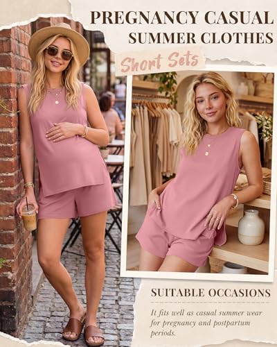 Riyiper Women's Maternity 2 Piece Casual Outfits Sets - color: Pink, size: X-Large