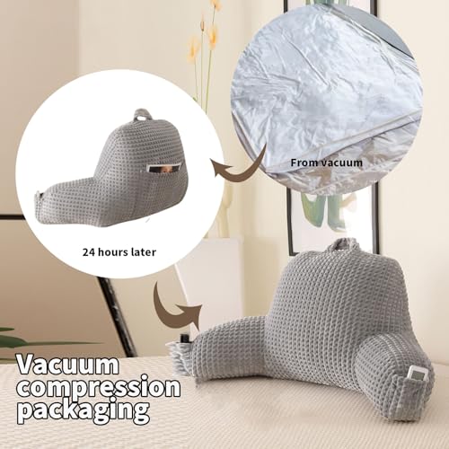Reading Pillow with Arms for Sitting in Bed,Backrest,Gray Flannel,M - color: Grey, size: Standard(17")
