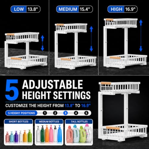 Under Sink Organizer 2 Pack, Double Slide Out Metal Shelf, White - color: White