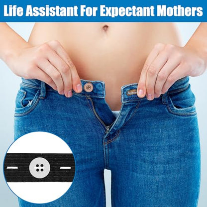 QFGasre Adjustable Elastic Jean Waist Tightener,10 Pcs Pants Adjuster,Black