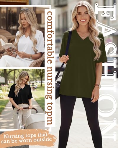 4 Pack Women's Nursing Short Sleeve Shirts - color: Army Green, Khaki, White, Black, size: Small